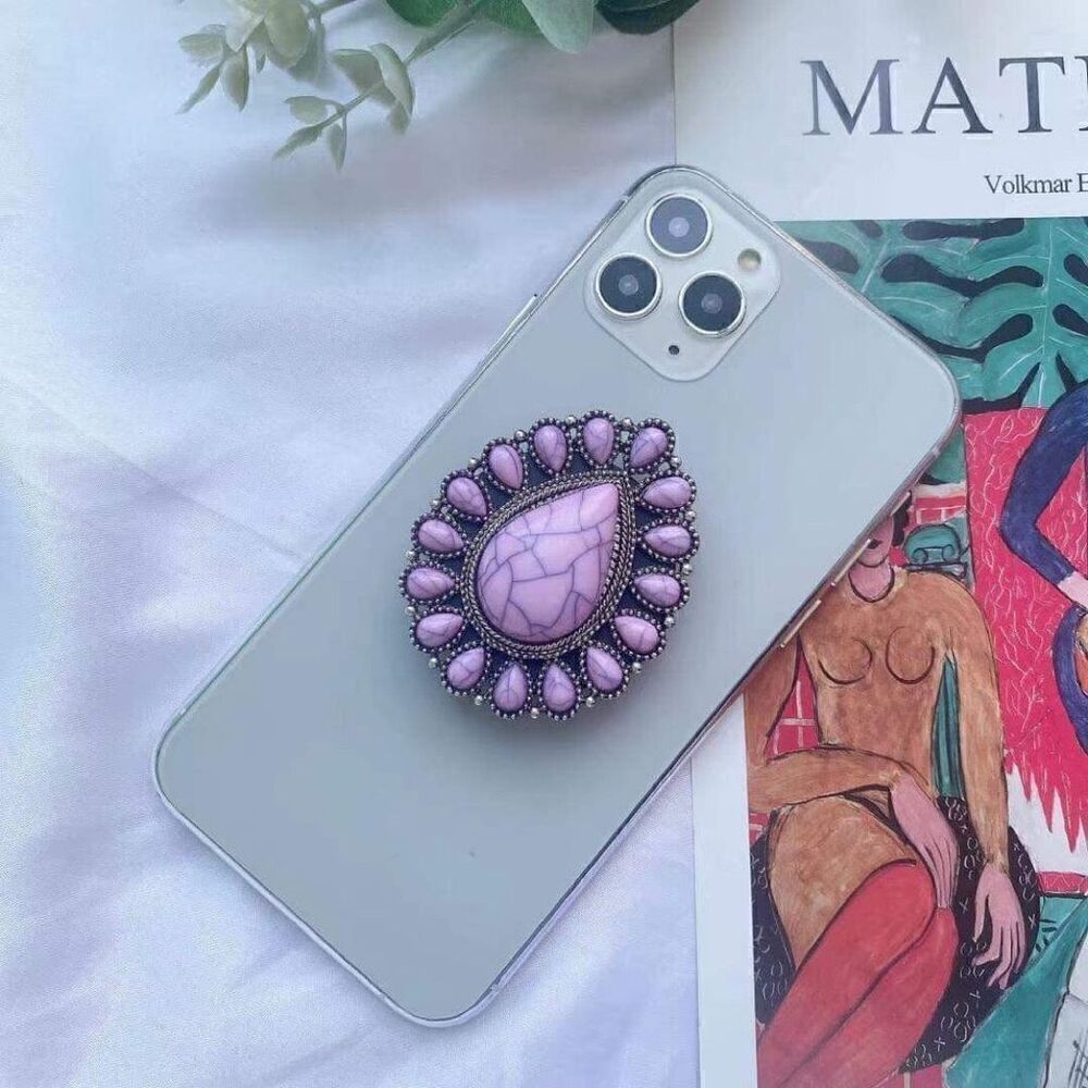 Brand New Western Ladies Lavender Stone Tear Drop Adjustable Phone Grip